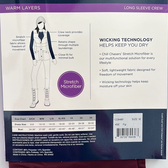 Cuddl Duds Chill Chasers Stretch Microfiber Long Sleeve Crew Top CD8485 Fig - Picture 3 of 5